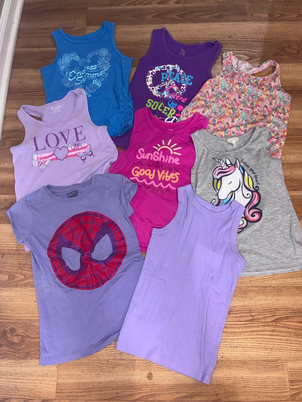 Girls Summer Tank Top Bundle - Purple, Pink, Blue, Gray - Picture 2 of 6